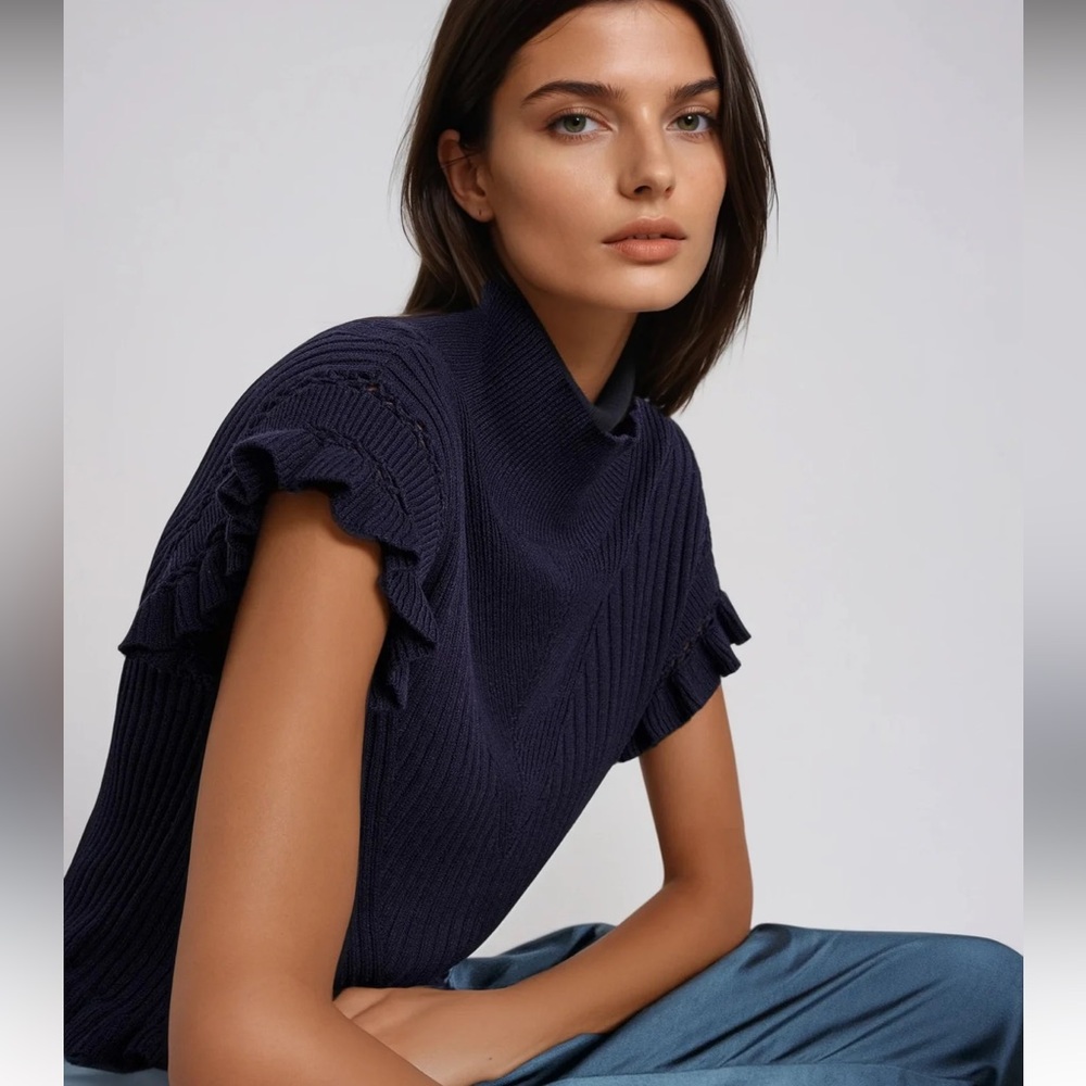 Melissa Nepton Dani Navy Knit Sweater Blouse